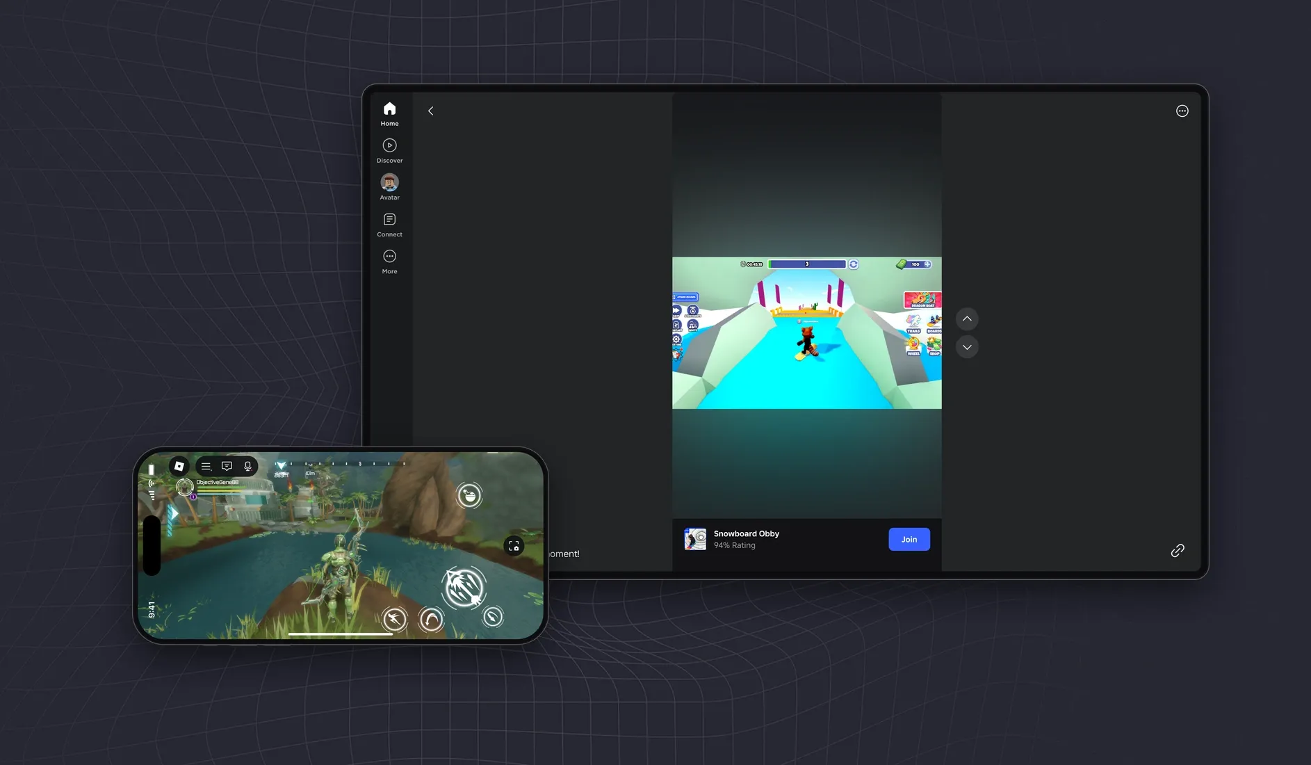 Roblox Captures and Moments shown on a phone and a desktop.